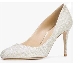 XYD Ivory Round Toe Stiletto High Heel Pumps Slip On Wedding Dress Shoes